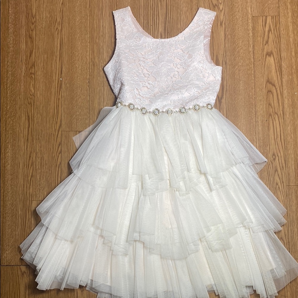 American Princess Lace Bodice Tiered Dress in White